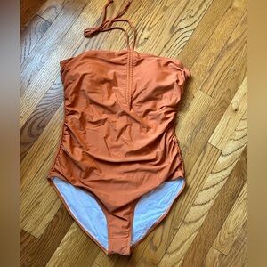 Strapless Rust Orange One-Piece Swimsuit